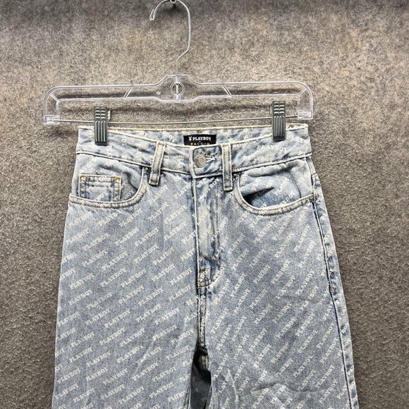 Playboy PacSun Jeans Womens 22 Light Wash All Over Logo High Rise Denim - Picture 8 of 10